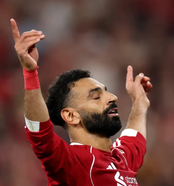 Mohamed Salah celebrating a goal for Liverpool during a Premier League match