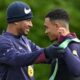 Trent Alexander-Arnold and Jude Bellingham during an England training session