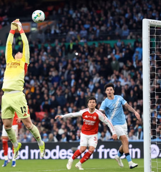 Kepa Arrizabalaga reacting after conceding during Arsenal vs Manchester City Carabao Cup final