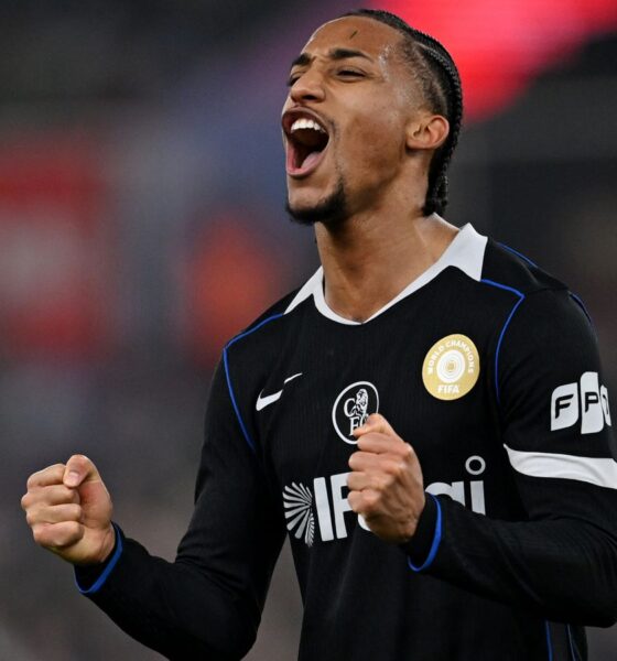 João Pedro celebrating his hat-trick for Chelsea against Aston Villa