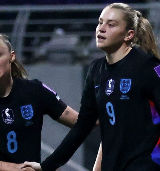 Georgia Stanway celebrating after scoring for England in a match against Ukraine
