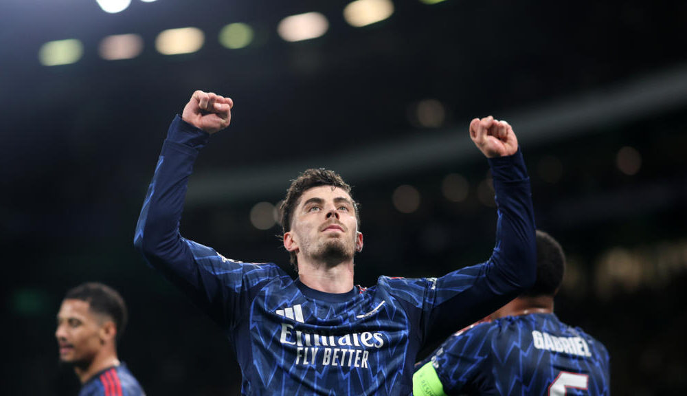 Kai Havertz celebrates late winner for Arsenal after Gabriel Martinelli assist against Sporting CP in Champions League