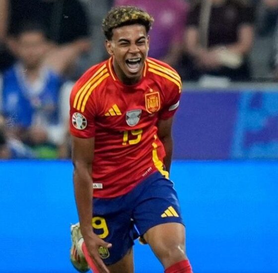 Lamine Yamal reacting during Spain vs Egypt match amid controversy over racist chants