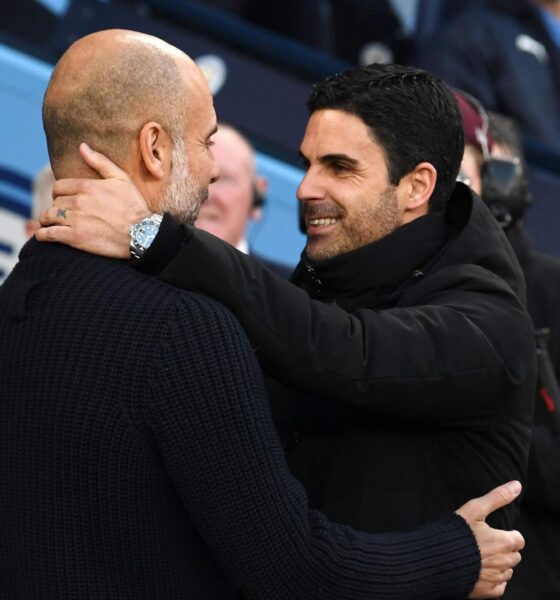Mikel Arteta and Pep Guardiola on the touchline during the Premier League title race.