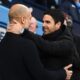 Mikel Arteta and Pep Guardiola on the touchline during the Premier League title race.