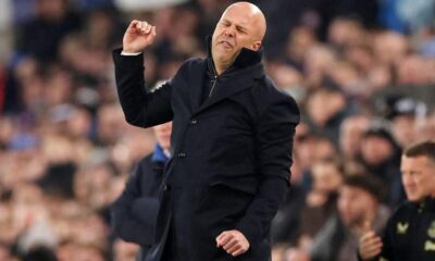 Arne Slot reacting on the touchline during a difficult Premier League season for Liverpool.