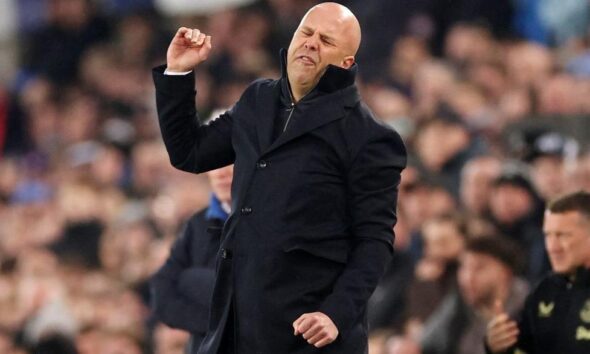 Arne Slot reacting on the touchline during a difficult Premier League season for Liverpool.