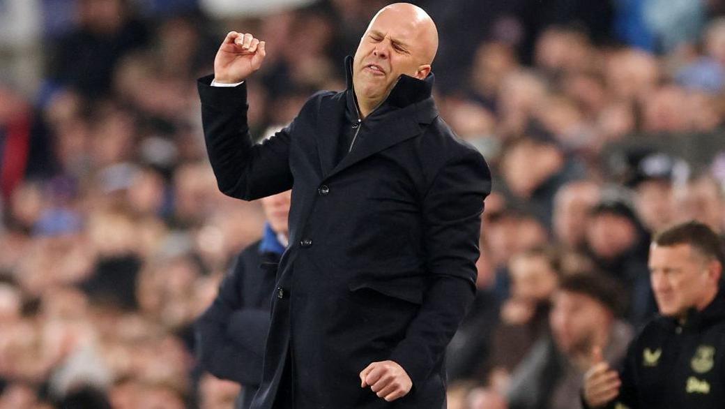 Arne Slot reacting on the touchline during a difficult Premier League season for Liverpool.