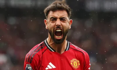 Bruno Fernandes celebrating after being named FWA Footballer of the Year.