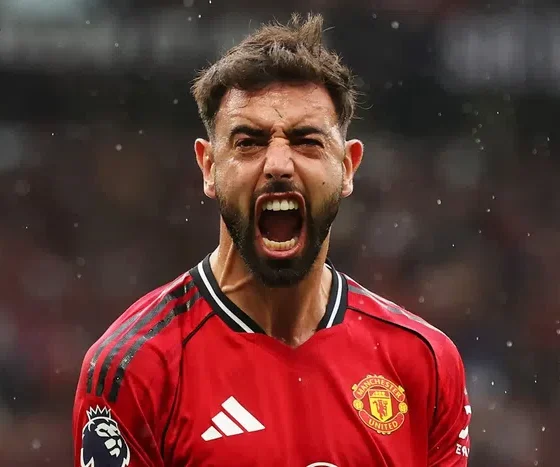 Bruno Fernandes celebrating after being named FWA Footballer of the Year.