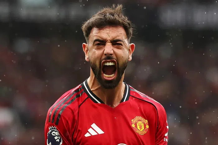 Bruno Fernandes celebrating after being named FWA Footballer of the Year.