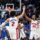 Cade Cunningham celebrating as Detroit Pistons complete comeback against Orlando Magic in NBA playoffs.