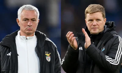 Jose Mourinho and Eddie Howe during matches as Newcastle weigh managerial decision.