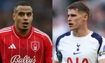Murillo and Micky van de Ven during Premier League matches as Liverpool consider summer transfer moves for defensive reinforcements.