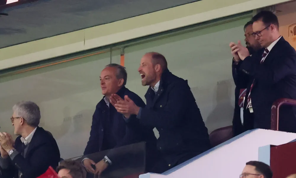 Prince William celebrating wildly in the stands during Aston Villa’s Europa League win over Nottingham Forest.