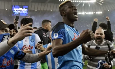 Victor Osimhen celebrating during Napoli’s 2023 Serie A title-winning season.