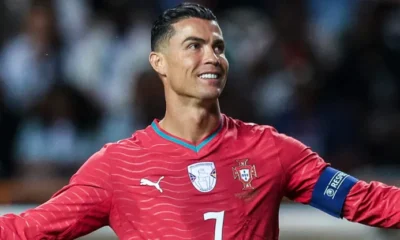 Cristiano Ronaldo celebrating during Portugal’s friendly match against Nigeria in Lisbon.