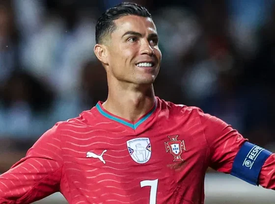 Cristiano Ronaldo celebrating during Portugal’s friendly match against Nigeria in Lisbon.