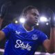 Tyrique George celebrates after scoring Everton’s equaliser against Manchester United
